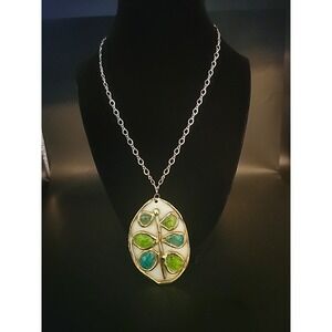 1969 Studio Pottery  Handmade Pendant‎ Necklace 3" X 1.75" Pendant Abstract Leaf